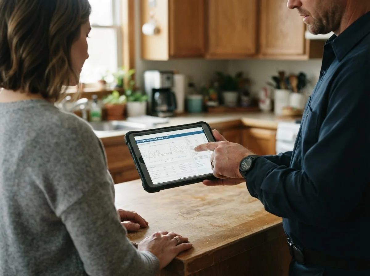 HVAC technician inspecting a heating & cooling system in Childersburg, AL